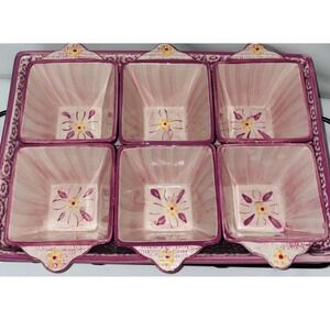 Temptations Old World Pink Floral Set of‎ 6 Square Dessert Appetizer Bowls